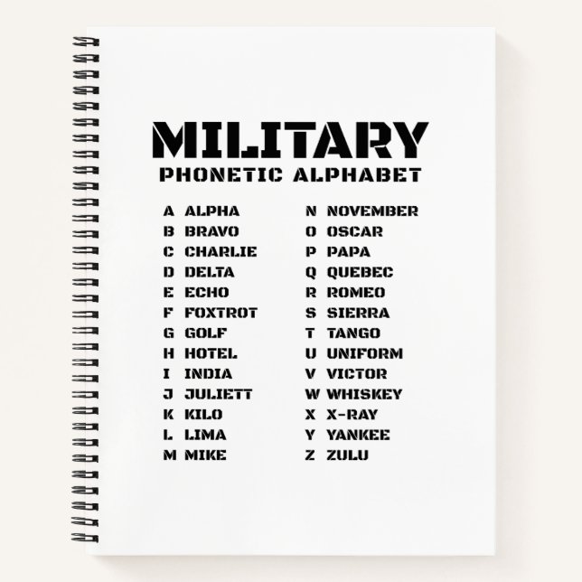 Phonetic Alphabet for the Military – College Ruled Notebook (Front)