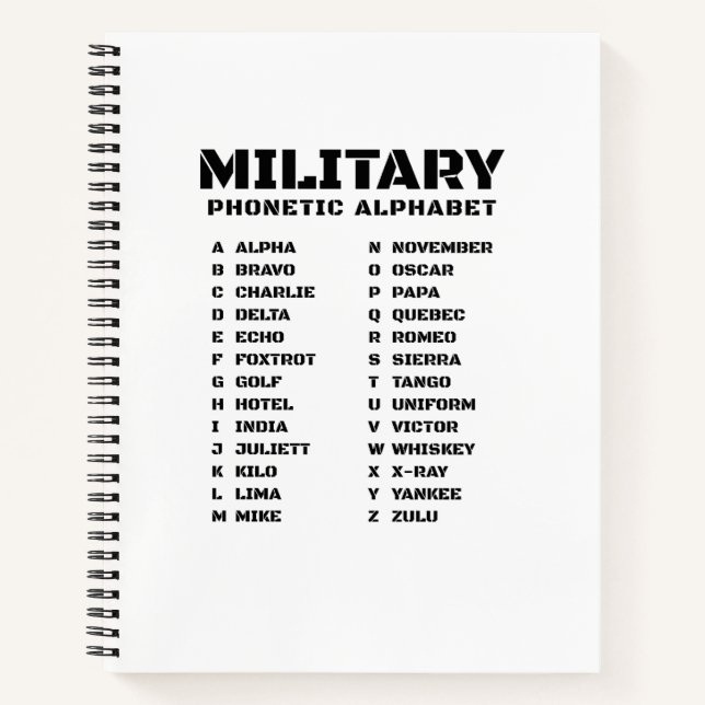 Phonetic Alphabet for the Military – Graph Spiral Notebook (Front)