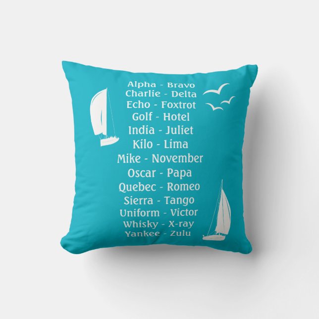 Phonetic Alphabet Maritime Boat Owners Blue Cushion (Front)