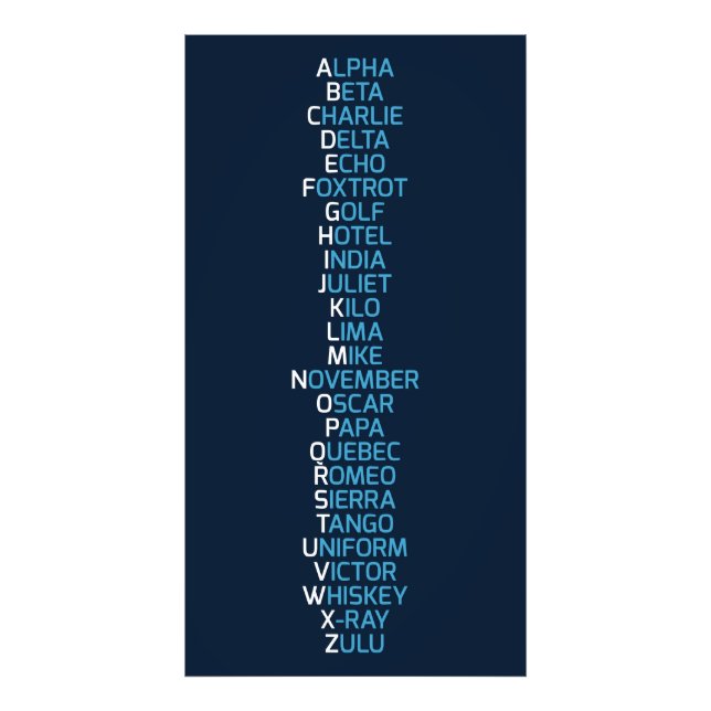 Phonetic Alphabet Navy Blue Photo Print (Front)