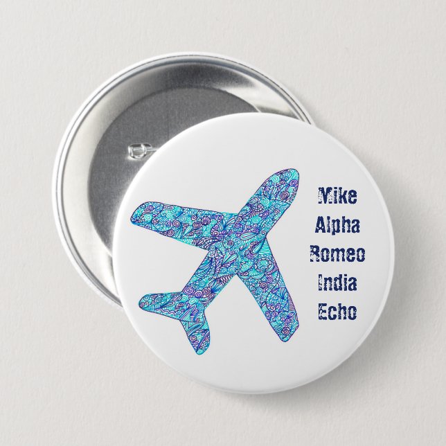 Phonetic Alphabet Personalised Aeroplane Button (Front & Back)