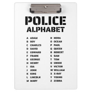 Phonetic Alphabet Police Clipboard