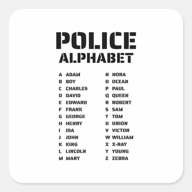 Phonetic Alphabet Police Square Sticker (Front)