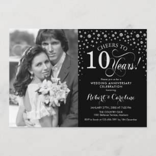 Photo 10th Wedding Anniversary - Silver Black Invitation
