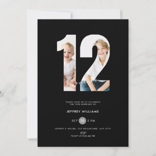 Photo 12th Birthday Invitation Boys - Black