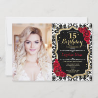 Photo 15th Birthday Party Red Gold Black Damask