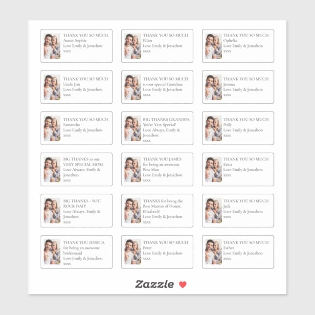 Photo 18 Individual Recipients Thank You Wedding (Sheet)