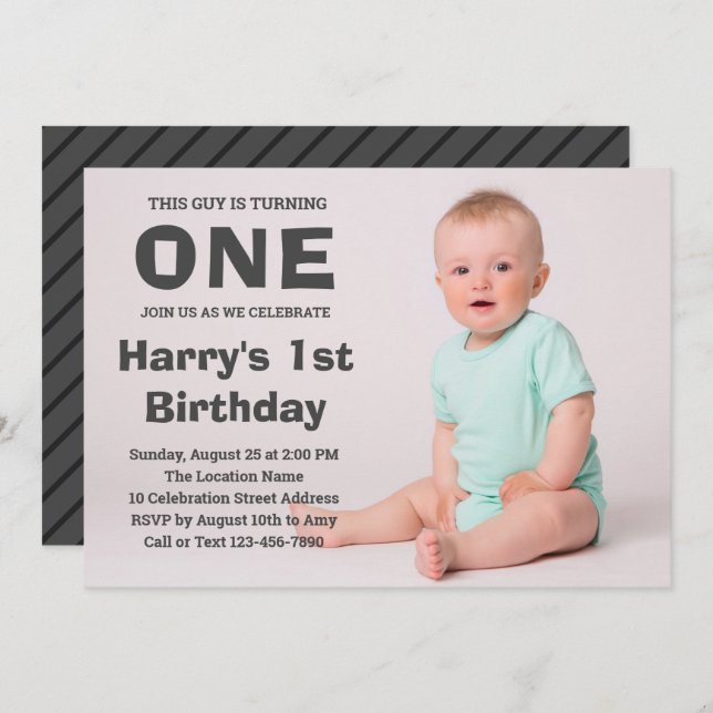 Photo 1st Birthday Invitation | First Birthday (Front/Back)