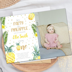 Photo 1st Birthday Pineapple Birthday Invitations