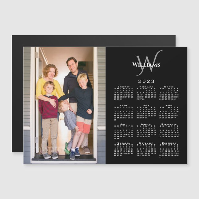 Photo 2023 Calendar Monogram Name Black Magnet (Front/Back)