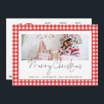 Photo 2026 Calendar Red Gingham Merry Christmas  Holiday Card<br><div class="desc">Family Photo 2026 Calendar Script Red Gingham Merry Christmas.   Simply replace the sample photo with your own and personalise with your greeting and names at the bottom. Merry Christmas is in a stylish set script. On the back is a handy 2026 calendar for your recipients.</div>