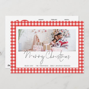 Photo 2026 Calendar Red Gingham Merry Christmas  Holiday Card
