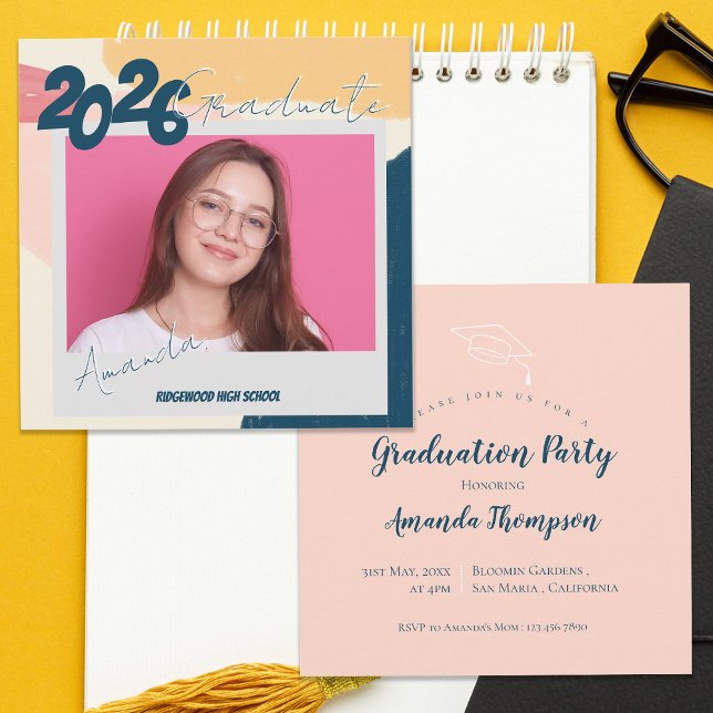 Photo 2026 Graduation Party Celebration Invitation (Class of 2026 Photo Graduation Party Invitation | Modern Pastel Graduate Celebration Invite)