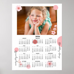 Photo 2026 Yearly Calendar Pretty Floral Poster