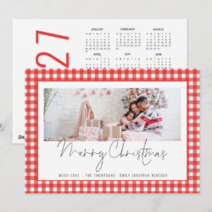 Photo 2027 Calendar Red Gingham Merry Christmas  Holiday Card