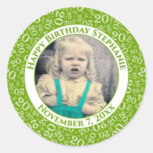 Photo   20th Random Number Pattern Green/White Classic Round Sticker