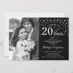 Photo 20th Wedding Anniversary - Silver Black Invitation