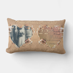 Photo 22nd Wedding Anniversary Coppery Rose Lumbar Cushion