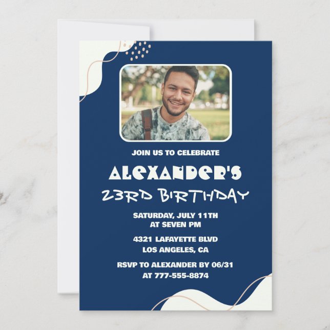 Photo 23rd birthday invitations Men Simple navy (Front)