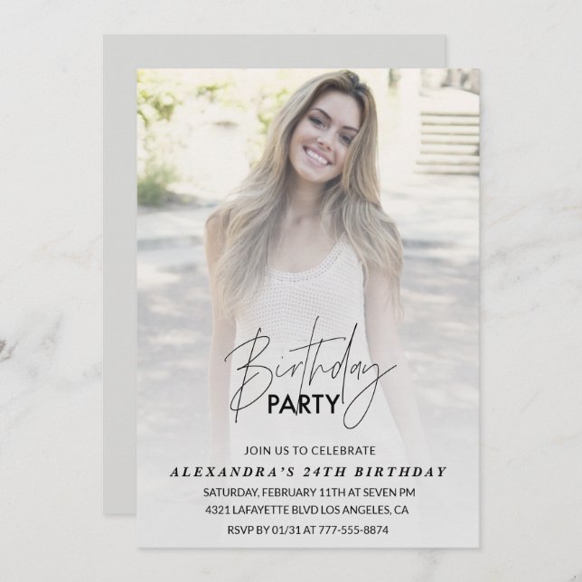 Photo 24th birthday invitation Birthday Party Grey (Front/Back)