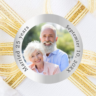 Photo 25th silver wedding anniversary classic round sticker