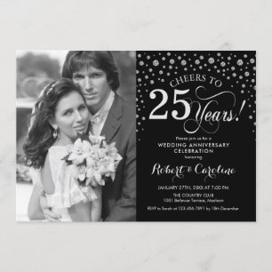Photo 25th Wedding Anniversary - Silver Black Invitation