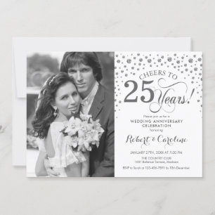 Photo 25th Wedding Anniversary - Silver White Invitation