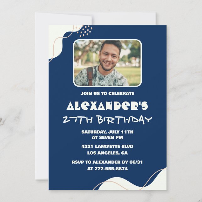 Photo 27th birthday invitations Men Simple navy (Front)