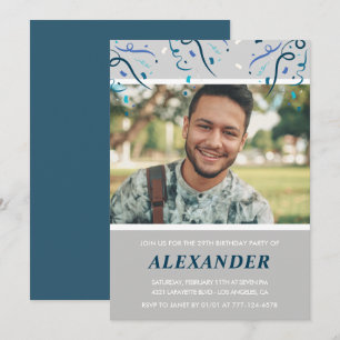 Photo 29th birthday invitations him  Blue Confetti