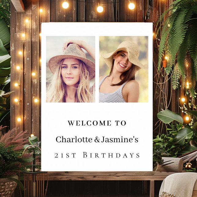Photo 2 persons birthday modern welcome poster (Creator Uploaded)