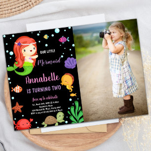 Photo 2nd Little Orange Mermaid Birthday Invitation