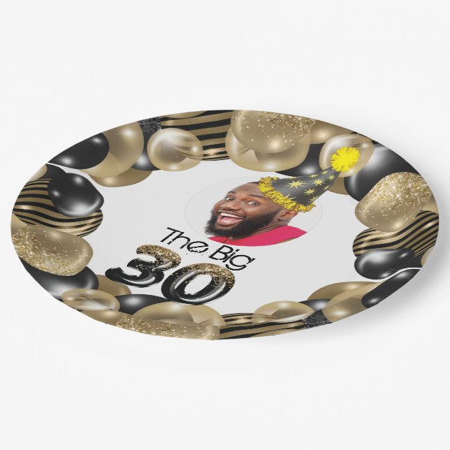 Photo 30th Birthday Personalised Paper Plate (Angled)