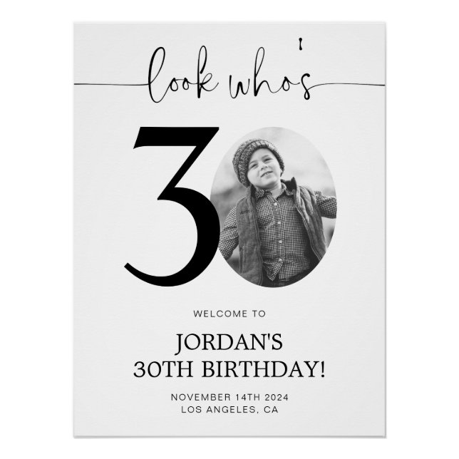 Photo 30th Birthday Welcome Poster | Look Who's 30 (Front)