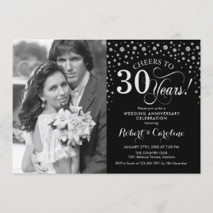 Photo 30th Wedding Anniversary - Silver Black Invitation