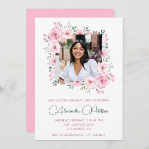 Photo 32nd birthday invitations Pink Floral 