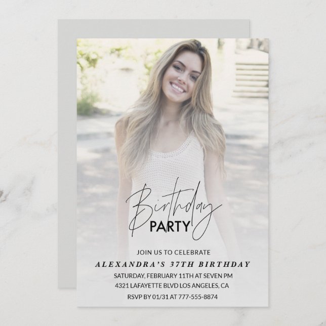 Photo 37th birthday invitation Birthday Party Grey (Front/Back)