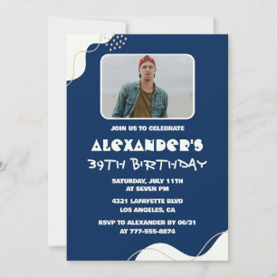Photo 39th birthday invitations Men Simple navy