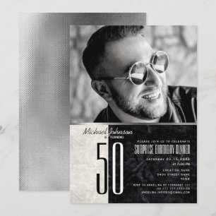 Photo 40th Birthday , Black and White Marble Invitation