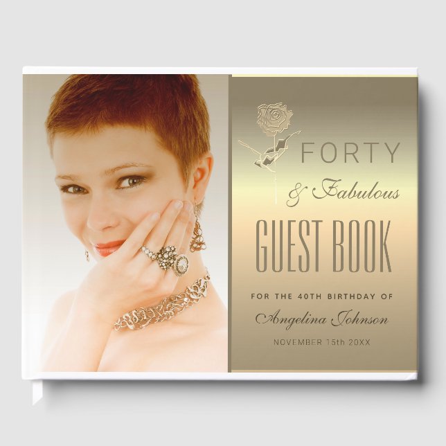 Photo 40th Birthday Gold Guest Book (Front)