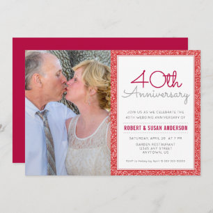 Photo 40th Wedding Anniversary Faux Red Glitter Invitation
