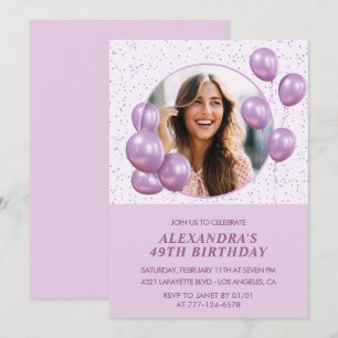 Photo 49th birthday invitations Balloons  Purple