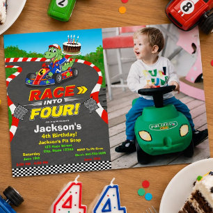 Photo 4th Birthday Dinosaur Race Car Ready Set  Acrylic Invitations
