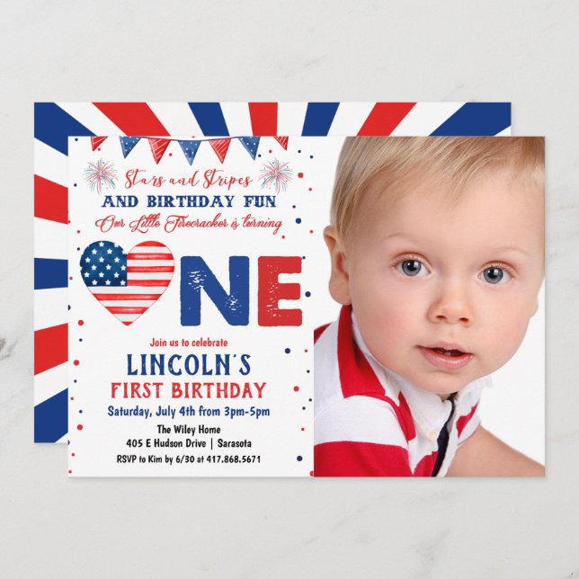 PHOTO - 4th of July 1st Birthday Invitation (Front/Back)