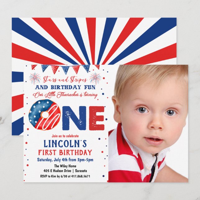 PHOTO - 4th of July 1st Birthday Invitation (Front/Back)
