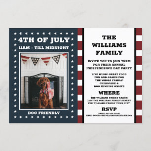 Photo 4th of July Family Dog Red White Blue Invitation