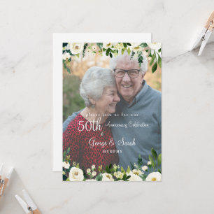 Photo 50th Anniversary Party White Floral III Invitation