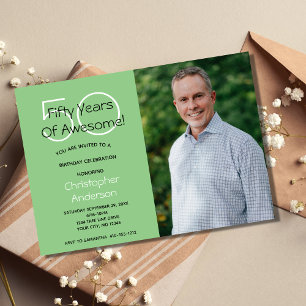 Photo 50th Birthday Party Invitation Green for Him