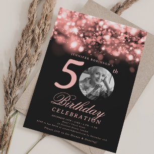 Photo 50th Birthday Rose Gold Midnight Glam Invitation