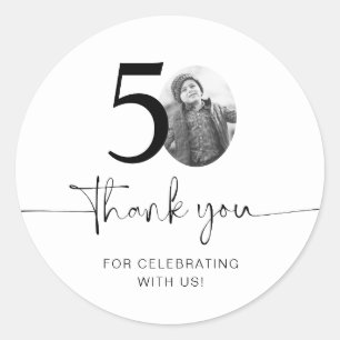 Photo 50th Birthday Thank You Classic Round Sticker