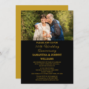 Photo 50th Wedding Anniversary Gold Invitation